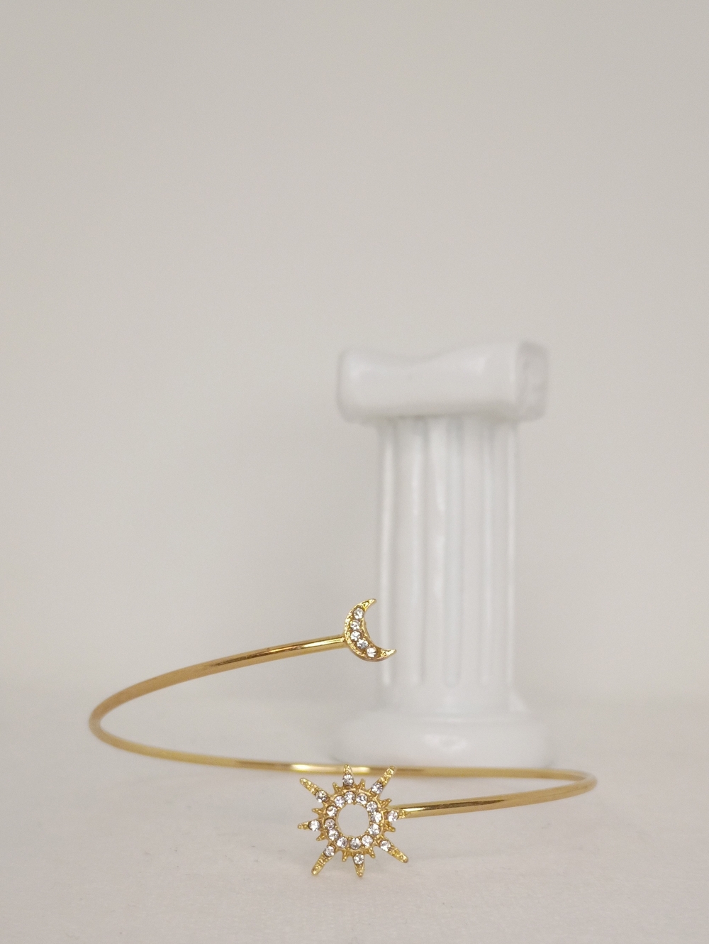 Gold Moon & Sun Open Cuff Bracelet - Dainty Womens Jewelry